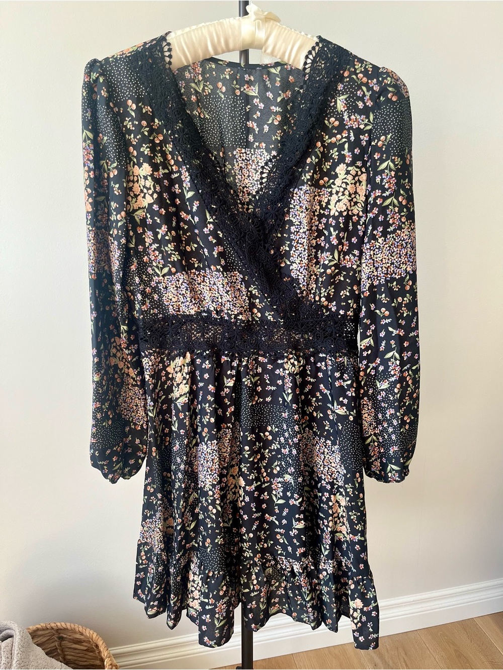 Cupshe Boho Black Floral Lace Trim Dress • Cottagecore Prairie Style US XL- NWOT - Picture 2 of 16